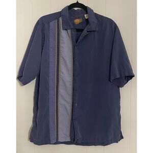 Caribbean‎ Silk Lyocell Bowling Shirt Blue Stripe Men’s L Retro Rockabilly 60's